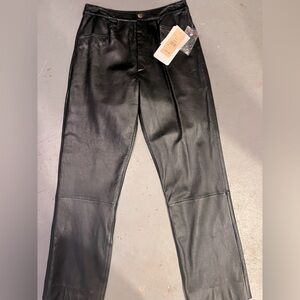 Black genuine leather trouser pants size 6 NWT